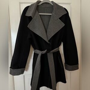 Akris Two-Tone 100% Cashmere Reversible Knee length Wrap Coat with Belt